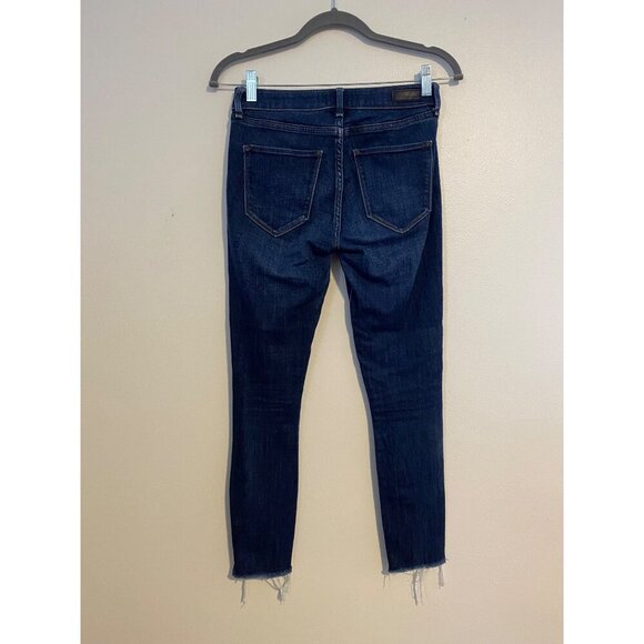 Abercrombie & Fitch Womens 25/0 Low Rise Ankle Jeans Dark Blue Denim Frayed Hem - Picture 2 of 8